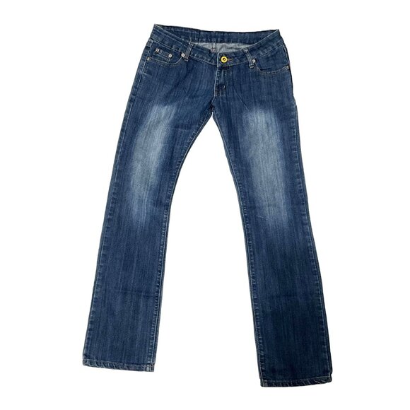 CHRISTIAN AUDIGIER LOW RISE BOOTCUT JEANS SZ 31 BLUE EMBROIDERED RHINESTONE WOME - Picture 4 of 7